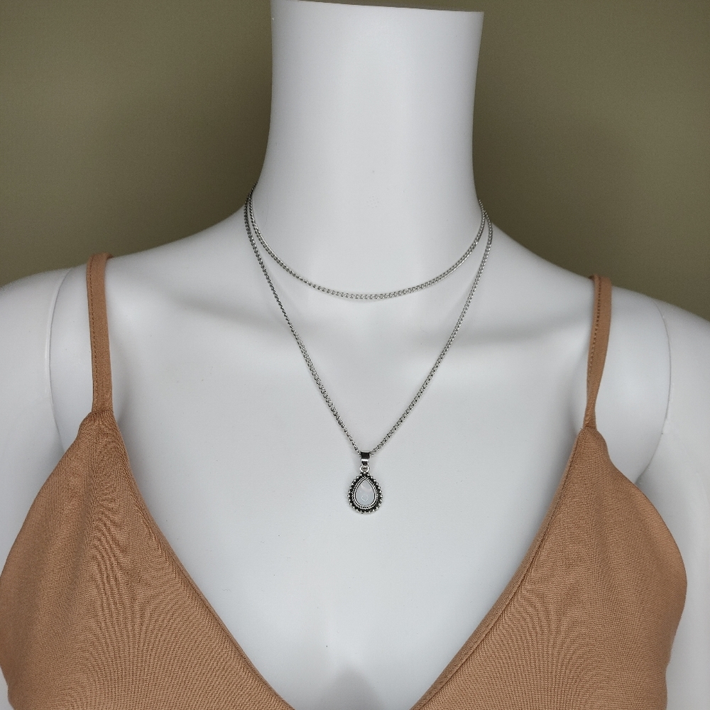 Waterdrop Shaped Opal Pendant Double Layer Necklace - Picture 3 of 6